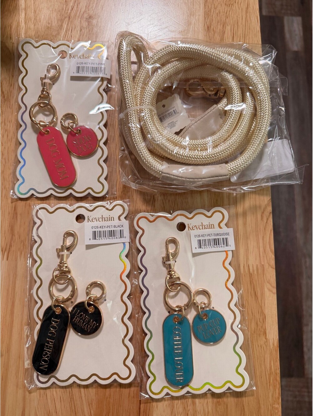 Set of Three Keychains and dog collars with Rope leash